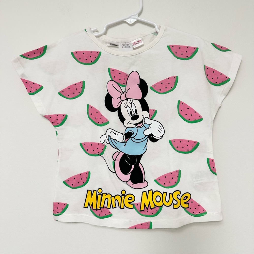 Zara X Disney Minnie Mouse Watermelon Tee - Pink, White, and Blue Girls size 2/3